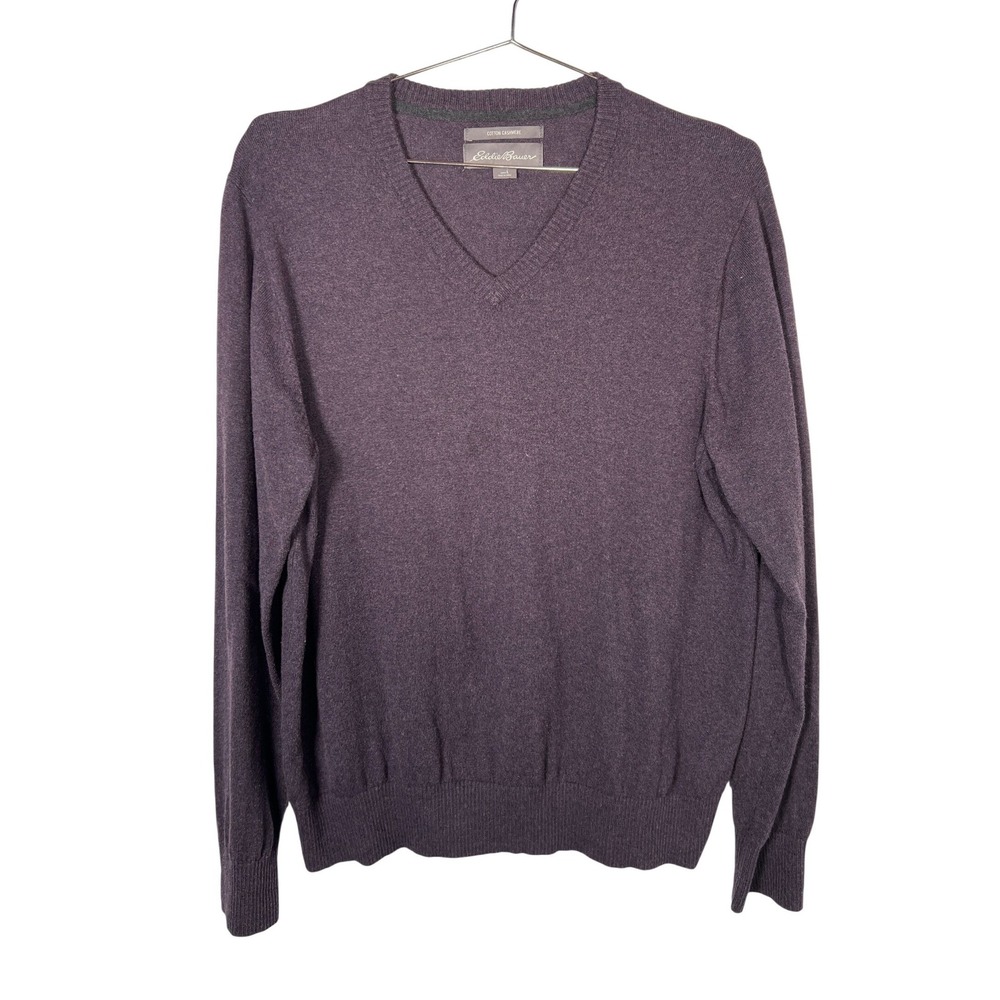 Eddie Bauer Cotton Cashmere V-Neck‎ Sweater Purple Mens Large